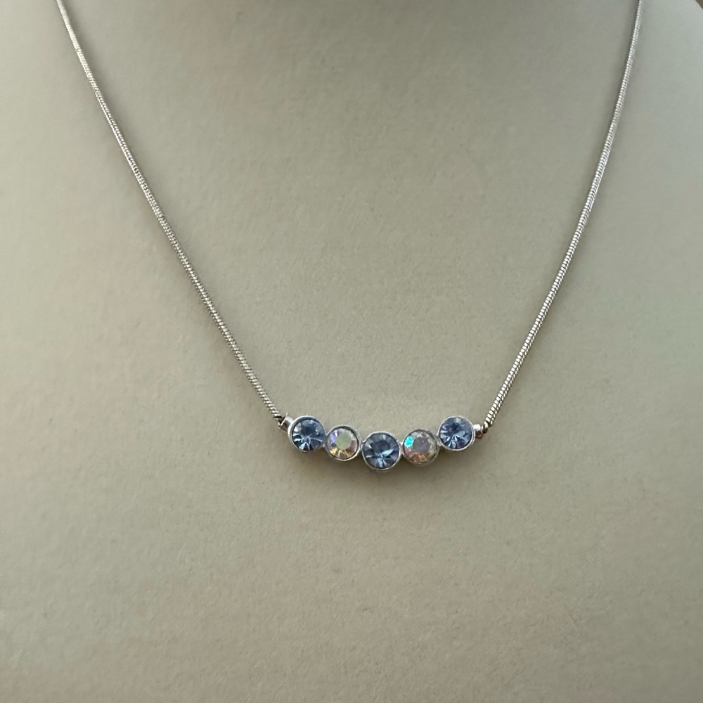 Lia Sophia BLUSHING N30 Necklace 15-18” Blue & White Colored Crystals. - Picture 3 of 3